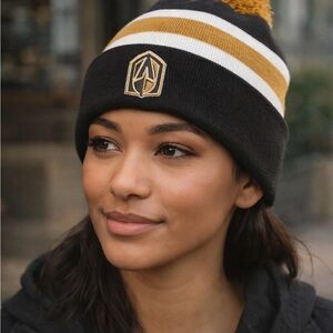 Vegas Golden Knights Knit Beanie Pom Hat NHL Fanatics Black Gold Winter